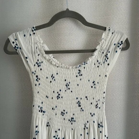 Santa Monica Pier Blue and White Print Off-the-Shoulder Dress - Picture 8 of 16